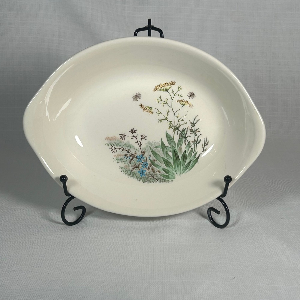 Vintage Crooksville Iva-Lure Wildflower 9" Oval Serving Bowl Cream Butterfly USA